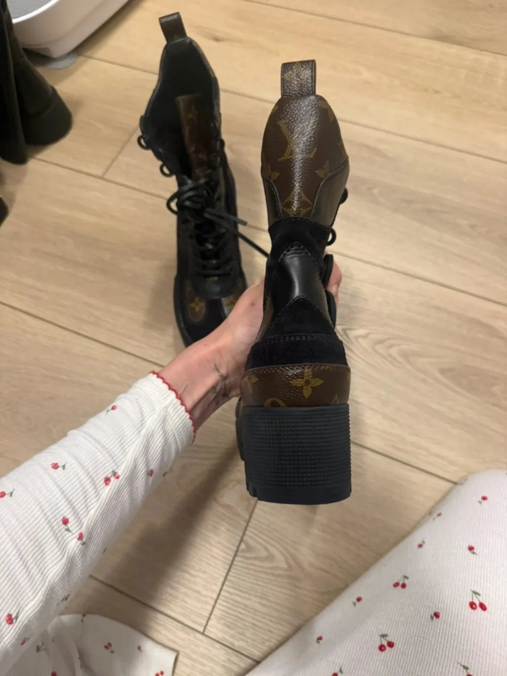 LV Monogram Suede Combat Boots - Picture 7 of 8